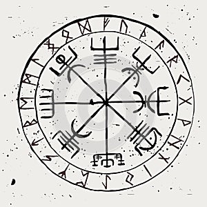 Vegvisir. Protective runic talisman for travelers. Compass for the wandering photo